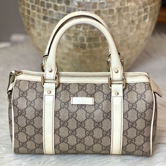 Gucci Handbags - Gucci Beige Monogram Satchel with Cream Trim